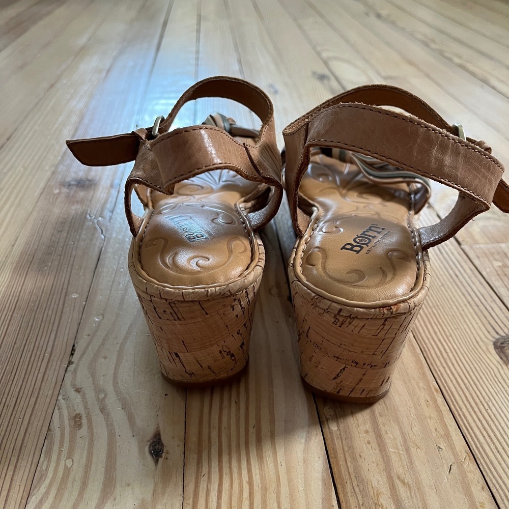 Born D58141 Tan Leather Cork Wedge Sandals Multi Color Knot Ankle Strap Womens 9 - Picture 5 of 8